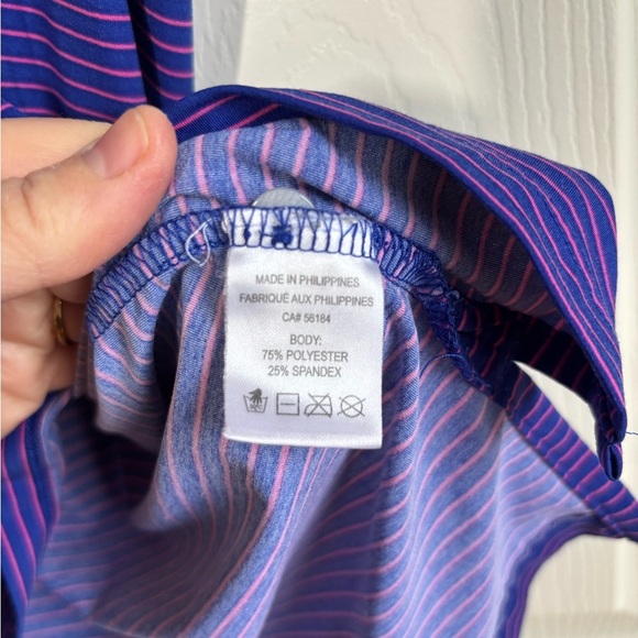B Draddy Sport Shirt Men's XL Pink Blue Striped Golf Polo Performance Stretch - Picture 6 of 9